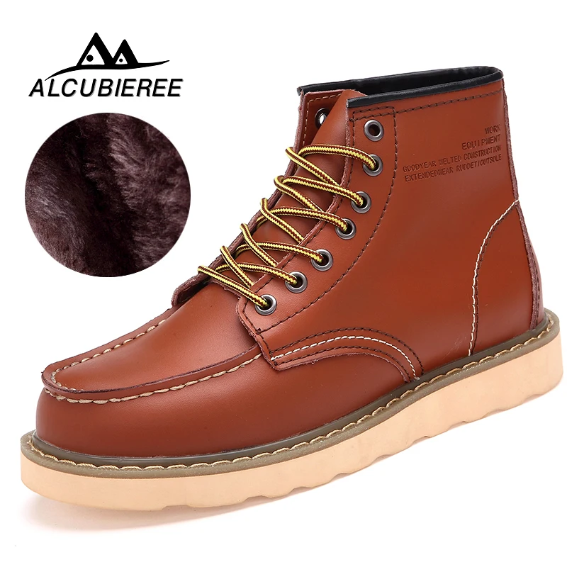 

Fashion Men's Winter Leather Ankle Boots With Fur Men Fashion Comfortable Mens Work Boots Leisure Martin Snow Boots Shoes Men