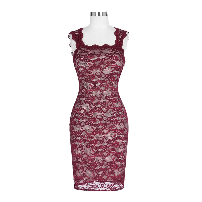 

Women Summer Dress Vestidos 2018 New Sexy Tank Sleeveless Retro Robe Slim Bodycon Penicl Dress Square Collar Floral Lace Dresses