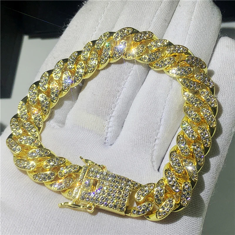 Мужские золотые браслеты в стиле хип-хоп, 5А, циркониевые браслеты с кристаллами, ювелирные изделия, модные кубинские браслеты-цепочки в стиле кантри