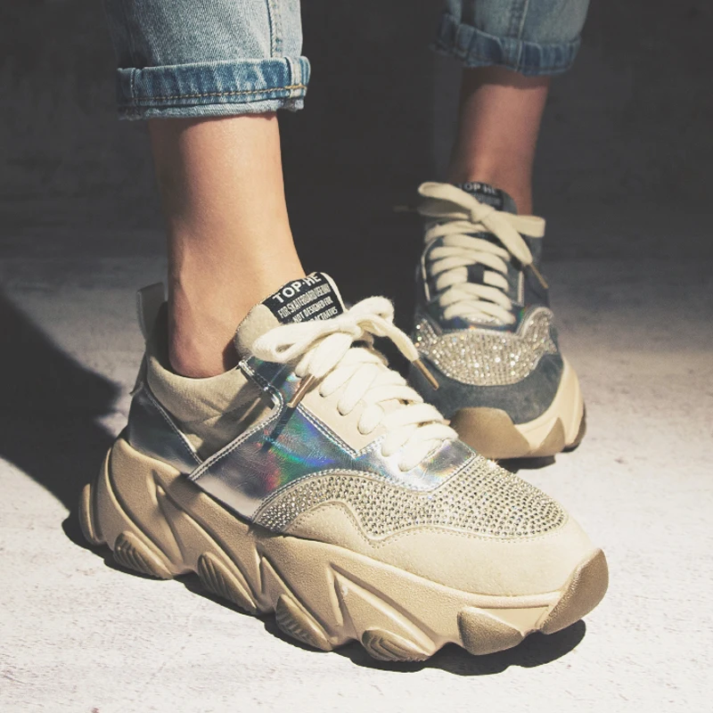 

fashion women's sports shoes leather ladies casual shoes women's platform shoes rhinestones sports shoes spring new AZ-21