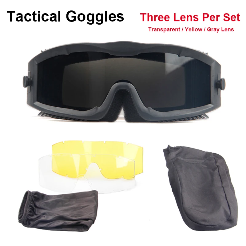 Black Army Tactical Glasses Military Airsoft Glasses Outdoor Motocycle Sport Sunglasses Windproof Wargame Goggles With 3 Lenses