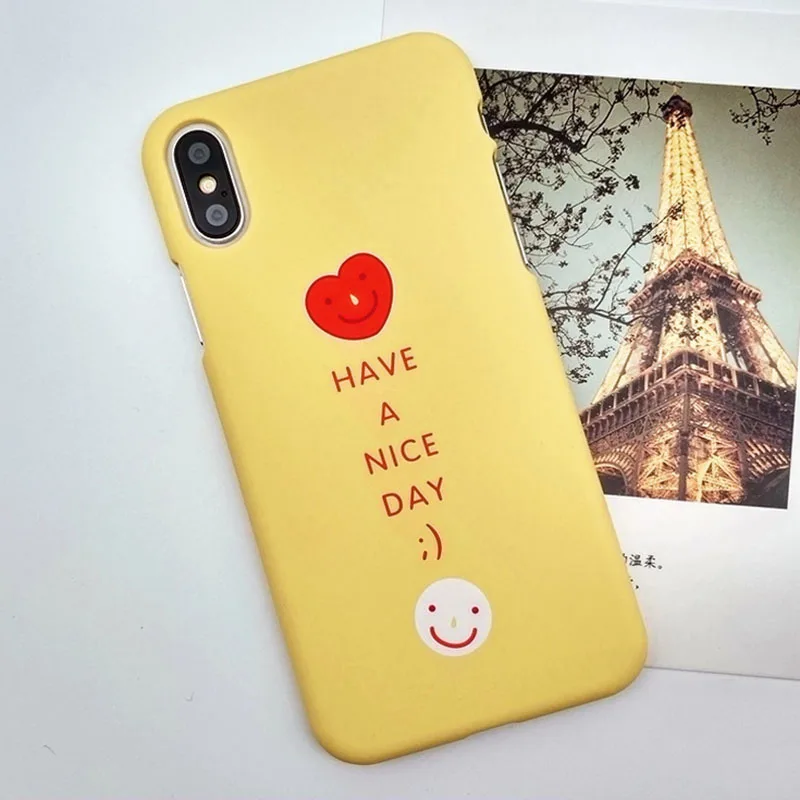 KIPX1026B_1_Frosted Case For iPhone 7 Hard Protective Case For iPhone X iPhone 6 6S 7 8 Plus Smile Face Pattern Back Cover
