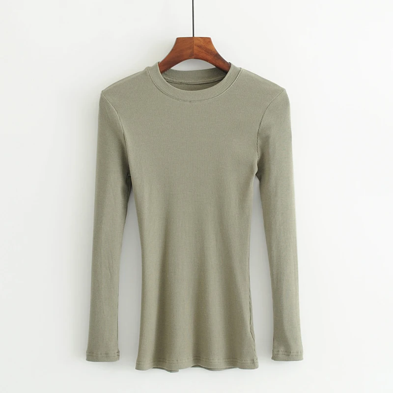 Women Crew Neck Ribbed  Long Sleeve Slim Fit T-shirt For size XS/S