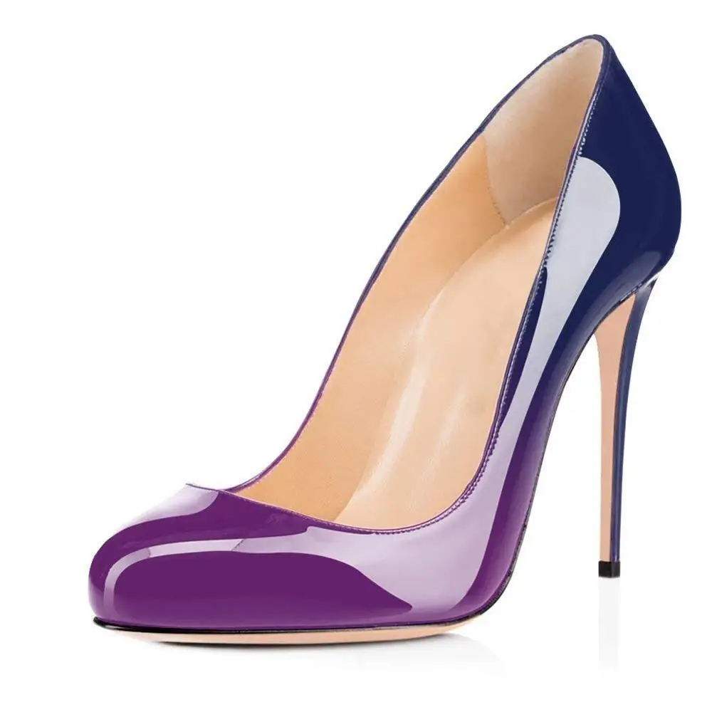 Kmeioo/вечерние туфли-лодочки на шпильке с круглым носком, без шнуровки, на высоком каблуке 4,7 дюйма, классические туфли-лодочки на тонком каблуке, 12 см, большие размеры, US5-15, офисные туфли - Цвет: Purple Blue
