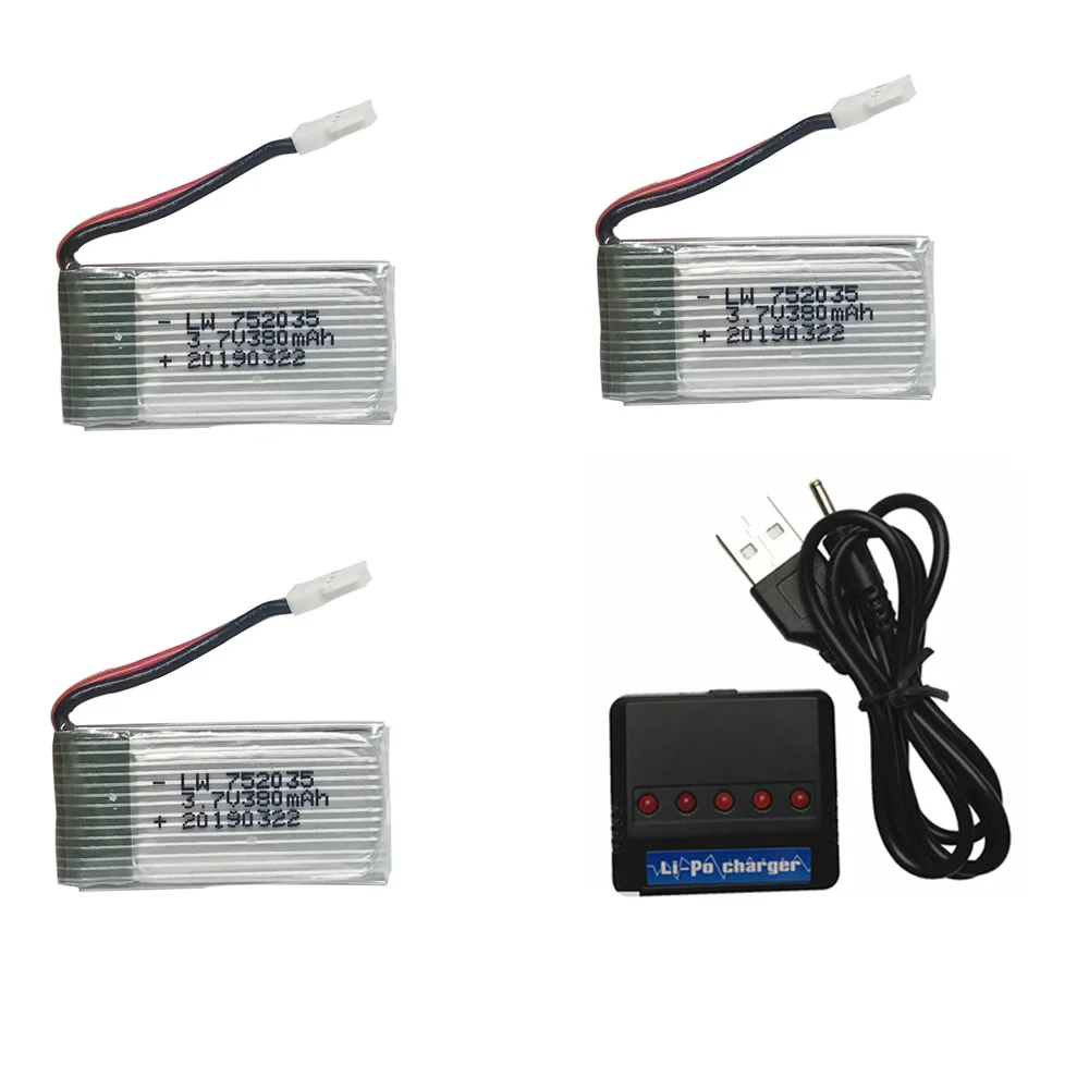 3,7 V 380mAh Lipo батарея с USB зарядным устройством запасные части для Hubsan X4 H107 H107L H107D JD385 JD388 батарея 752035 3,7 V батарея 1S