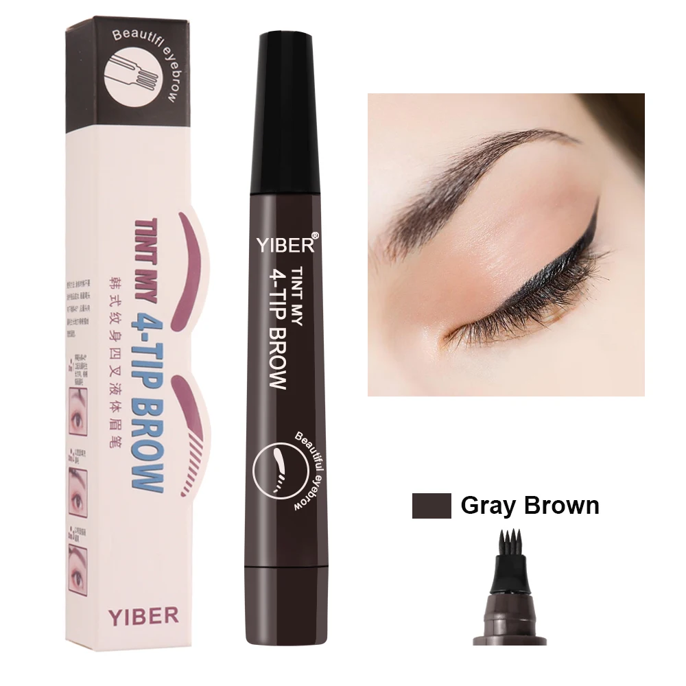 TINT MY 4-TIP BROW Waterproof Liquid Eyebrow Pencil Microblading Fork Tip Fine Sketch Eye Brow Tattoo Tint Pen For Eyebrows gray brown