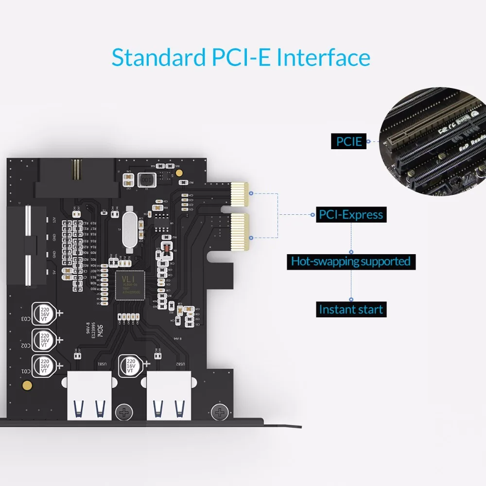 Orico Pvu32o2i Desktop Porto com Usb3.0 Pci Express Cartão Usb3.0 Hub Controlador Adaptador Cartão com 19pin Cartões para acréscimos - Imagem 3