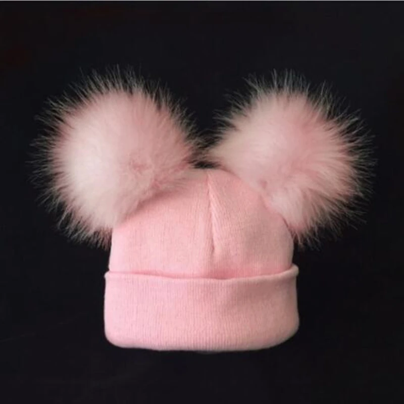 

LILIGIRL Children's Wool Double Ball Knit Hat for Girls Boys Faux Fox Fur Ball Wool Cap 2019 Autumn&Winter Baby Kid Warm Clothes