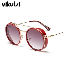 Круглые Солнцезащитные очки для женщин и мужчин, новинка, высокое качество, роскошные брендовые Винтажные Солнцезащитные очки, мужские очки в стиле панк, красные солнцезащитные очки UV400