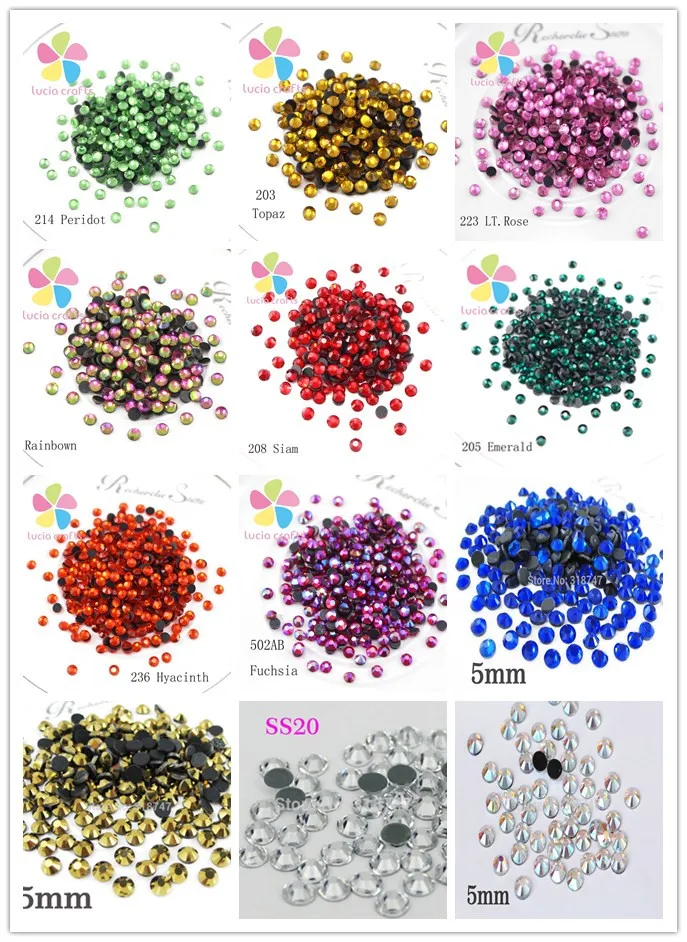 

Lucia crafts SS20 5mm Multi-colored options glass rhinestone hot fix gems 288pcs/bag G0102
