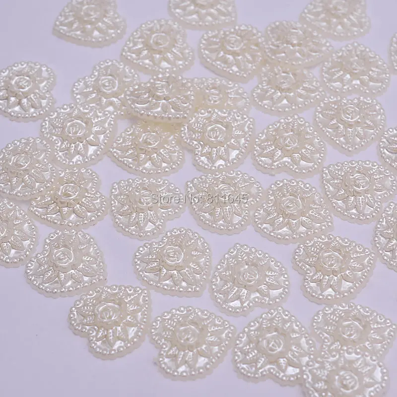 

Nice 24PCS Half Resin Pearl Bead heart Scrapbook Craft Flatback Flower Pattern Beads 17mm