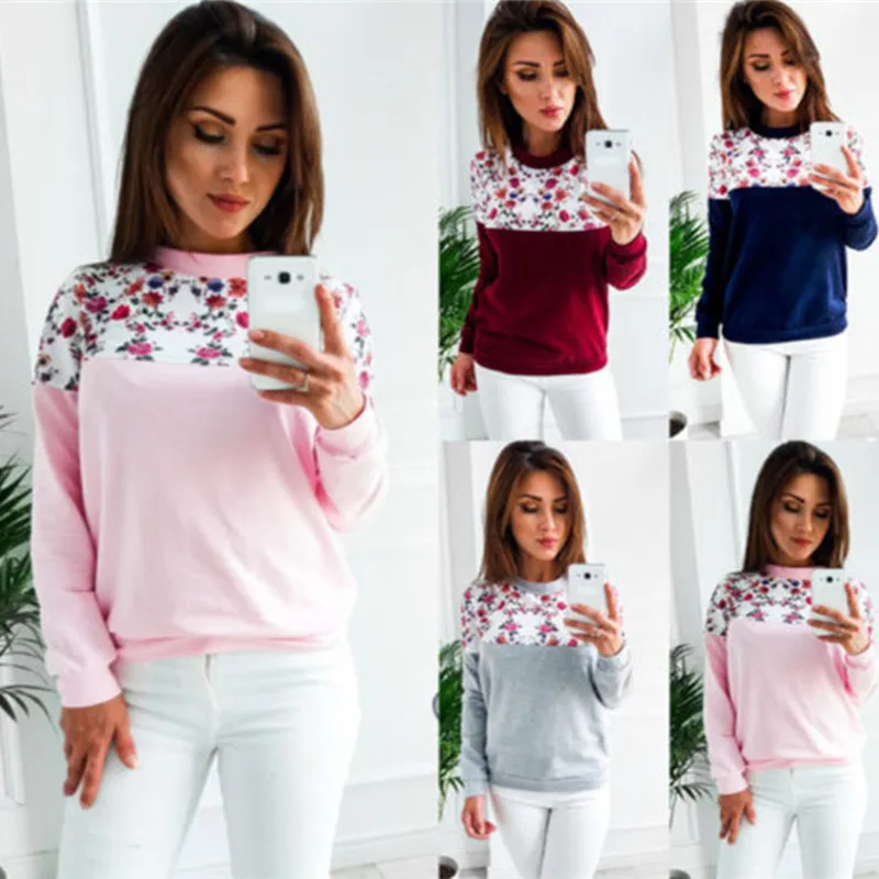 

women t-shirt long sleeve autumn winter flower printed female top cotton casual appliques women printing casual t-shirts2