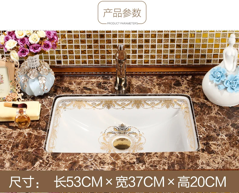 Rectangular China Artistic Procelain art countertop Lavabo handmade undercounter With Overflow Ceramic wash basin Bathroom Sink (5)