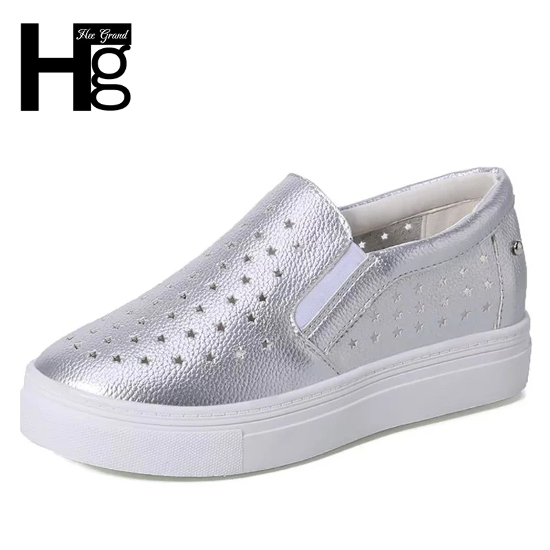 

HEE GRAND Sliver Women Casual Daily Shoes Woman Slip on Platform Cut-Out Shoes Woman Increased Internal Shoes Size 35-39 XWD6583