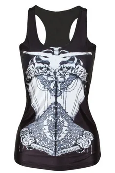 

Women Floral Skull Print Fitness Vest Workout Seamless Summer Aerobics Exercise Stretch Tank Top Hiphop Fiber Soft