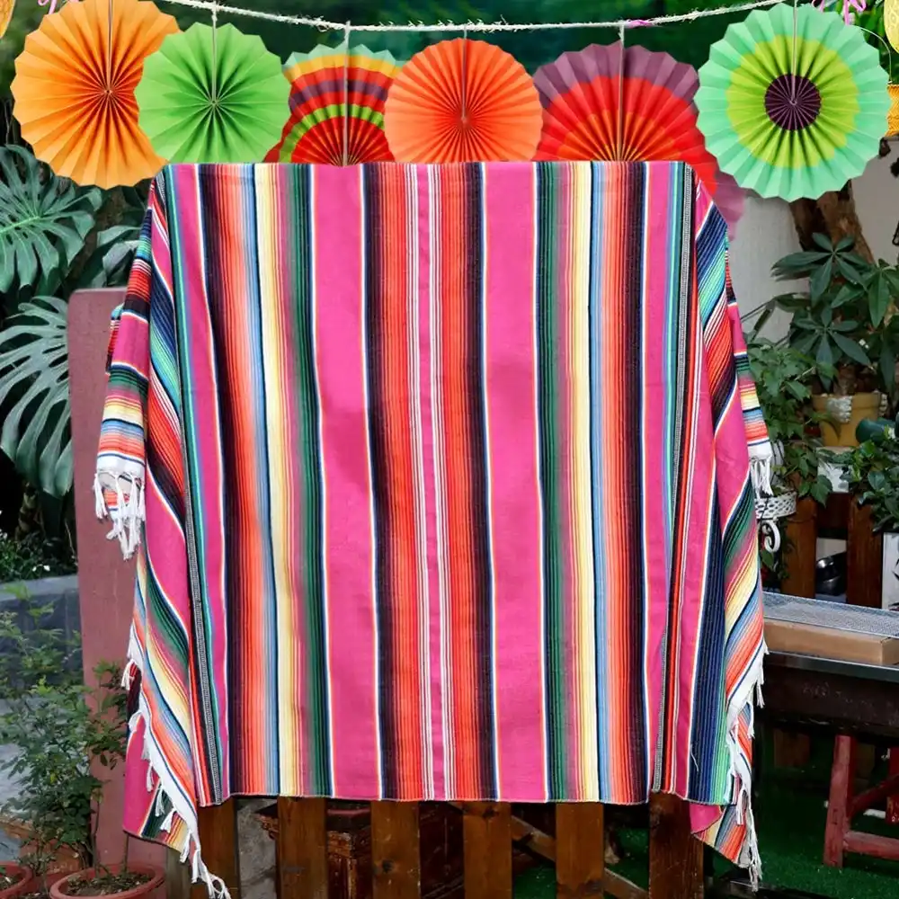Ourwarm Mexican Tablecloths Color Mixing Mexican Blanket Table Runner Cotton Wedding Baby Shower Party Supplies 150cm 215cm