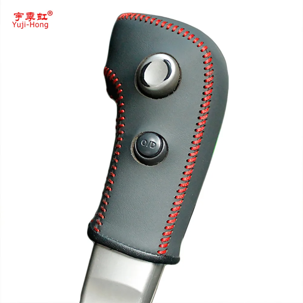 Online Yuji Hong Gear Covers funda para Nissan Tiida 2005 2009 automático de engranaje del coche del cuero genuino estilo mano costura cubierta