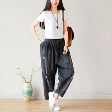 Новые ретро джинсы большого размера с потертыми дырками, свободные летние штаны-фонарики