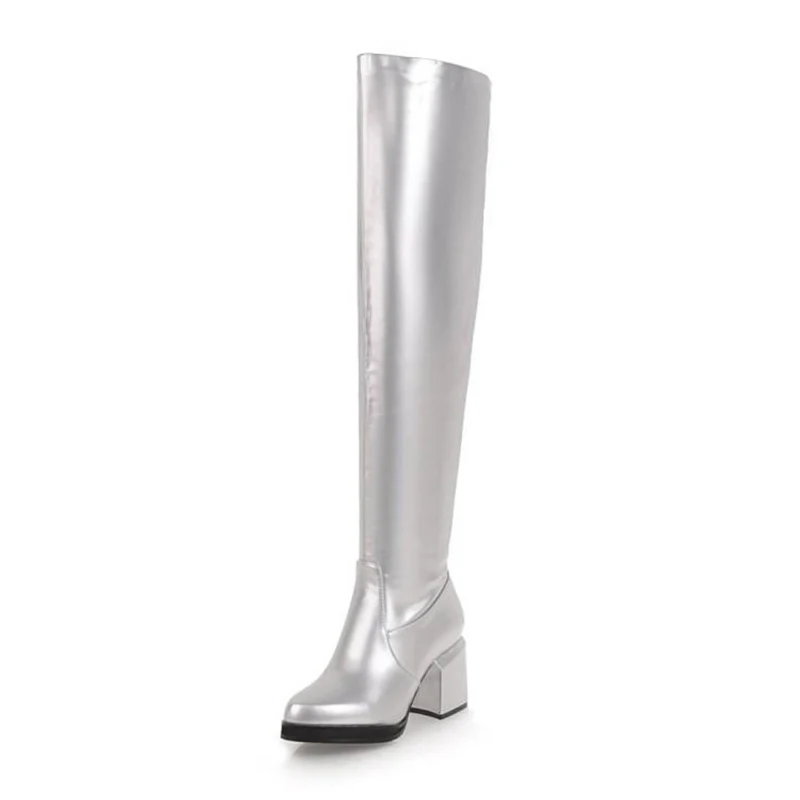 Women High Heels Tall Boots Sexy Patent Leather Platform Pole Dance Boots Pointed Toe Over The Knee Boots For Women Ladies Shoes (7)