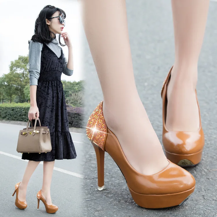 2018 осенние новые женские тонкие туфли на высоком каблуке рабочая обувь дикие непромокаемые туфли на шпильке с круглым носком