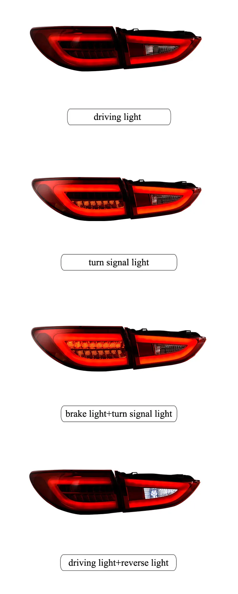 Rear Fog Lamp+ Brake Light+ Reverse Light+ Turn Signal Light Car LED Tail Light Taillight For Mazda 6 Atenza 2013