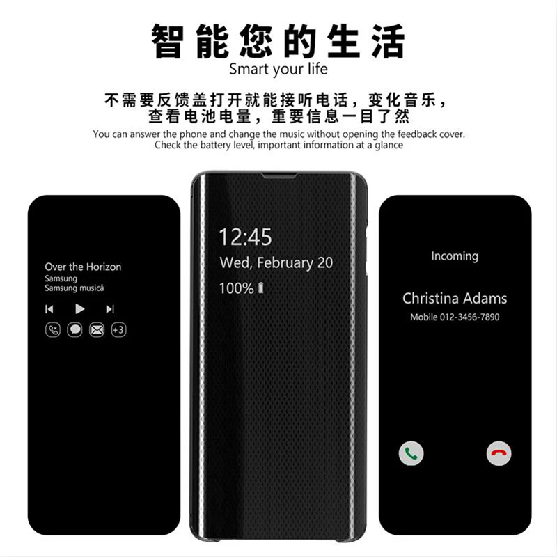 Роскошный зеркальный флип-чехол для samsung S10 S10 Plus, чехол Smart Clear View, полный Чехол для samsung Galaxy S10 S10e, PU кожаный чехол