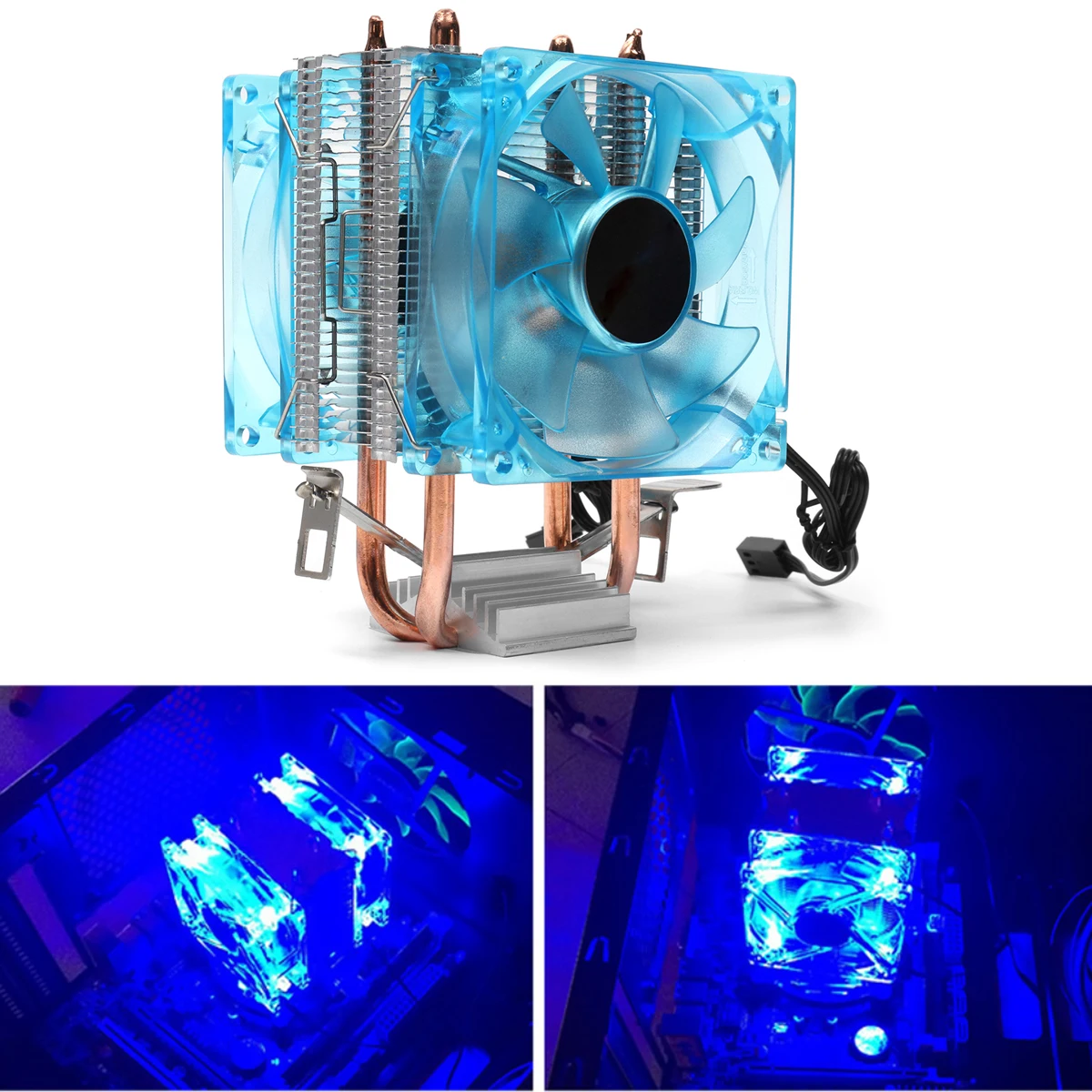 

LEORY 3pin 90mm Dual LED CPU Cooling Fan Copper Pipe Aluminum Heatsink Cooler Cooling Fan for AMD AM2 + AM3 +Intel 775 1155 1156