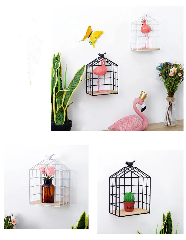 1PC Bird Cage House Iron Craft Wall Shelf Metal Hanging Storage Flower