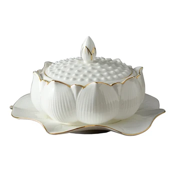 

450ml Bird's nest Stew pot Ceramic 46% Bone china meal Lotus water stew with Tray Spoon 15x6cm