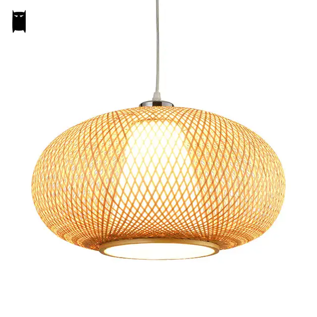 Bamboo Wicker Rattan Lantern Pendant Light Fixture Asian Japanese
