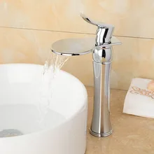 Chrome Brass Deck Mounted Bathroom Basin Sink Waterfall Faucet Mixer Taps Vanity Faucet Single Lever
