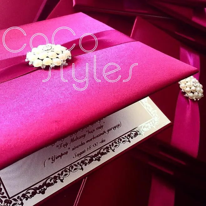  Cocostyles silk invitation card with acrylic decoration and satin ribbon handmade customized - 32867895714