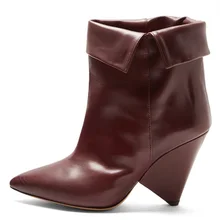 New Designer Ankle Boots Spring Autumn Spike High Heels Genuine Leather Women Booties Fold-over Top Brand Fashion Red Brown Shoe New Designer Ankle Boots Spring Autumn Spike High Heels Genuine Leather Women Booties Fold-over Top Brand Fashion Red Brown Shoe