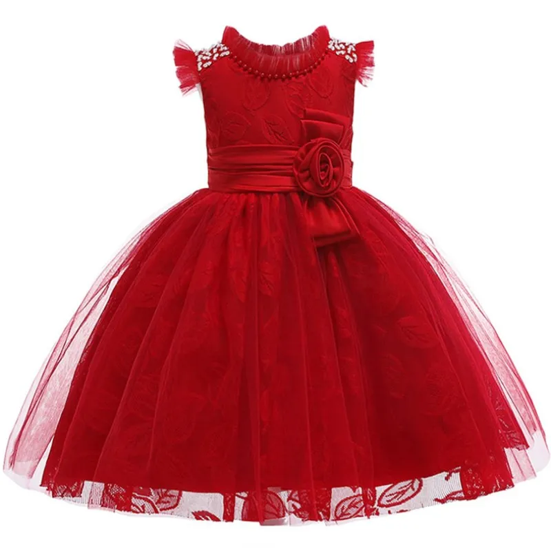 Торжественное кружевное платье без рукавов с вышивкой; платье-пачка принцессы; детская одежда с цветочным узором для девочек; детская праздничная одежда для девочек - Цвет: red