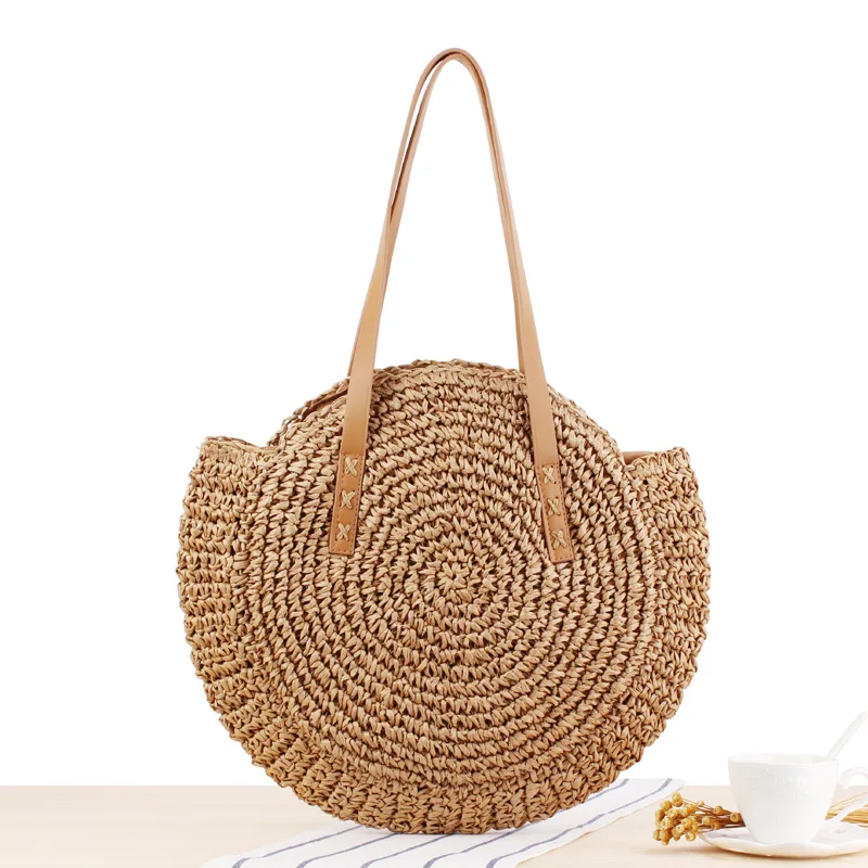 

New Natural Ladies Tote large handbag hand-woven big straw bag round popularity straw Women Shoulder Bag beach holiday bag