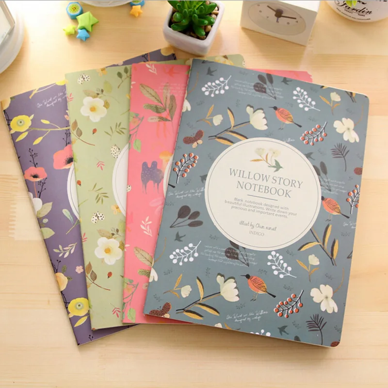 

M39 1X Fresh Floral Birds Willow Story Notebook Plan Diary Writing Paper Student Stationery School Office Supplies Kids Gift