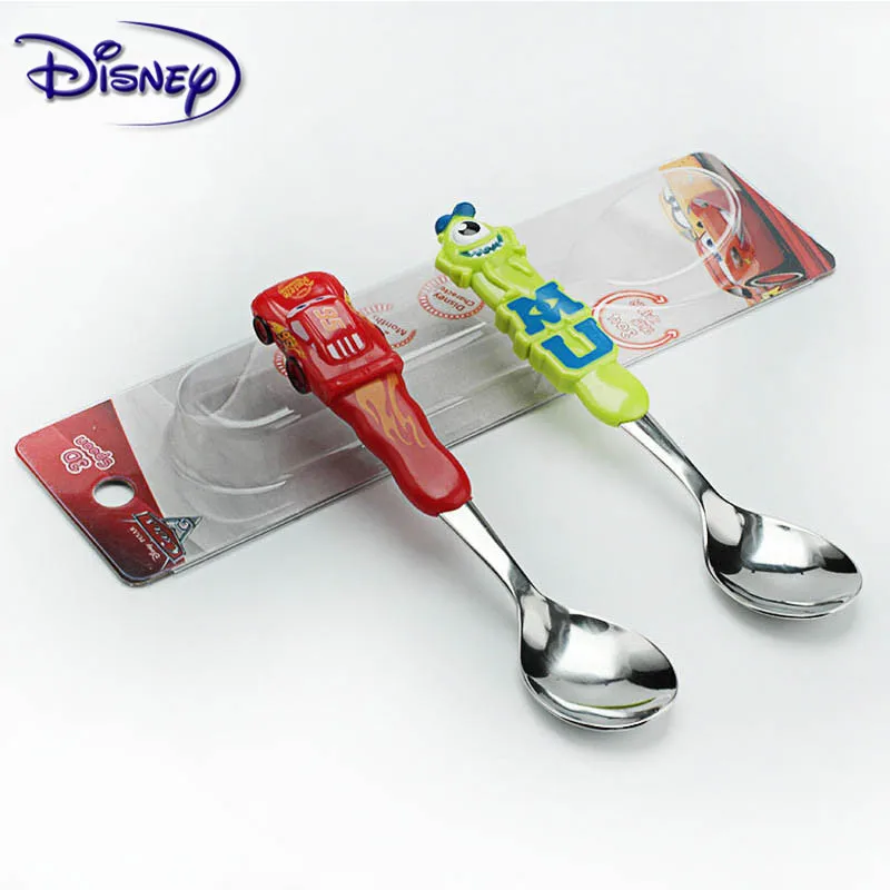 Disney Baby Tableware Anna/Aisha/McQueen/Stitch Children Spoon Set Stainless Steel Baby Cute Cartoon Spoon