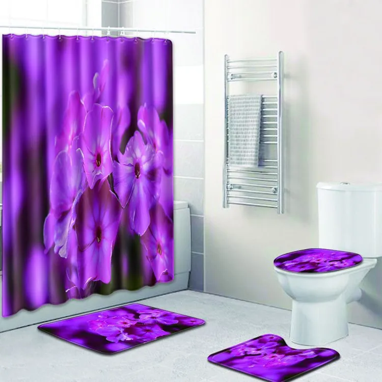 Фиолетовый цветок букет Каса де Баньо ванная комната ковер Туалет коврики для ванной комплект Pad Tapis Salle De Bain Alfombra Bano