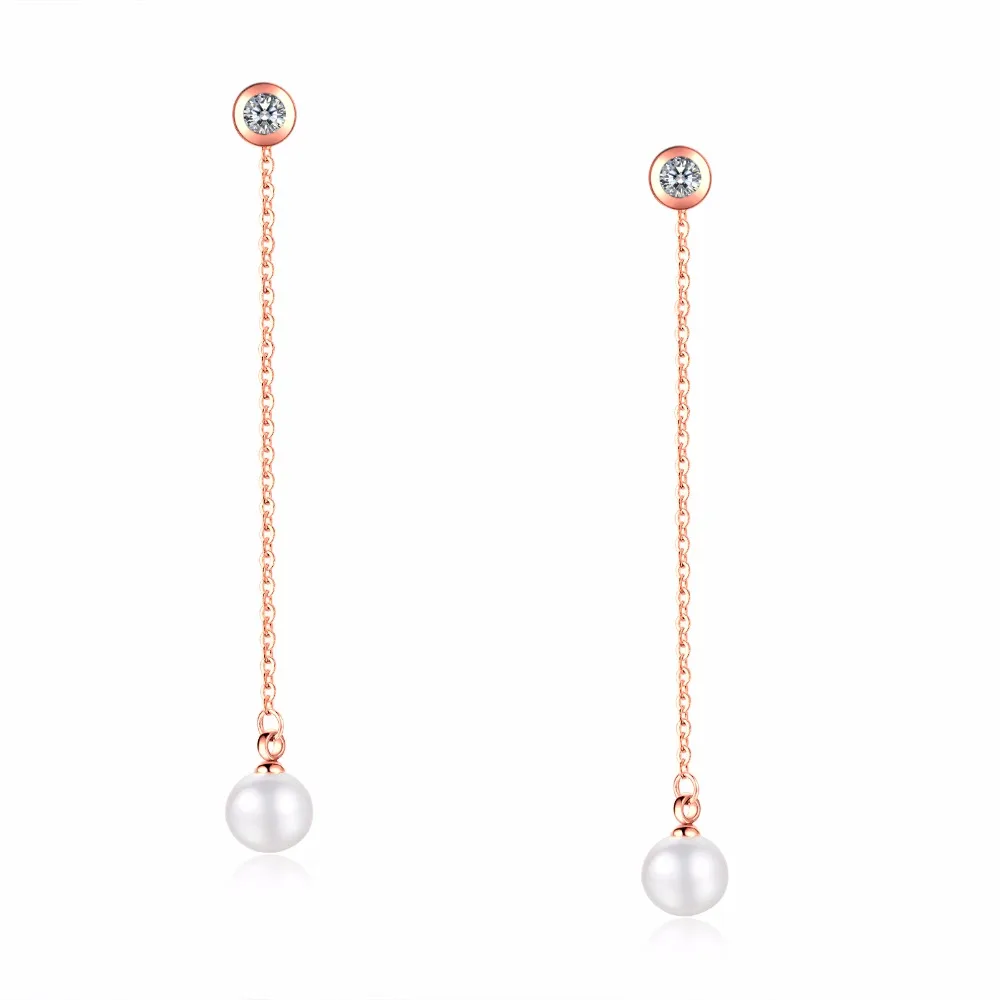 

Pearl Chain Earrings Crystal Threader Earring in Stainless Steel
