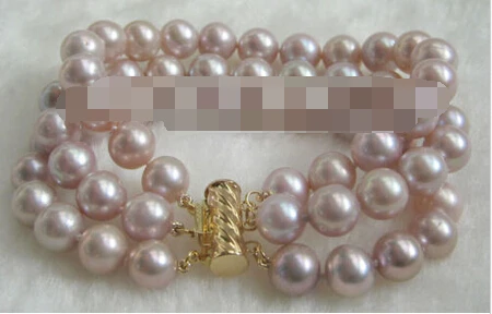 

free shipping 00944 3row natural purple round freshwater pearl bracelet
