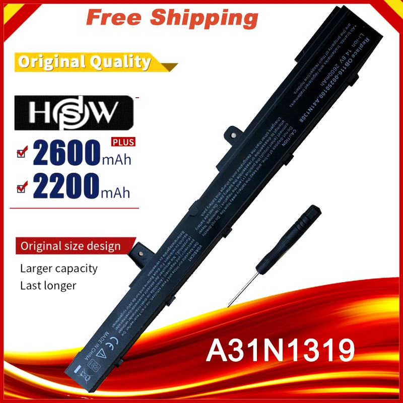 

HSW 2200MaH 14.4V battery A31N1319 X551M A41N1308 A31LJ91 for Asus X451CA X451 X551 X451C X451M X551C X551CA 0B110-00250100
