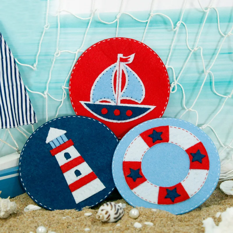 

3Pcs/Lot DIY Ocean Style Felt Coaster Sewing Heat Pad Free Cutting Handmade DIY Material Package For Table Felt Mat Decor