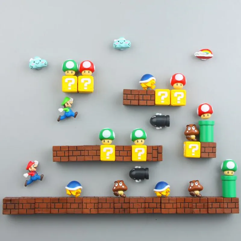10 шт. магнитные украшения mario, настенные фигурки Marios, пули, кирпичи, персонаж, комбинированный Магнит "сделай сам", холодильник 3d, Супер Марио, холодильник