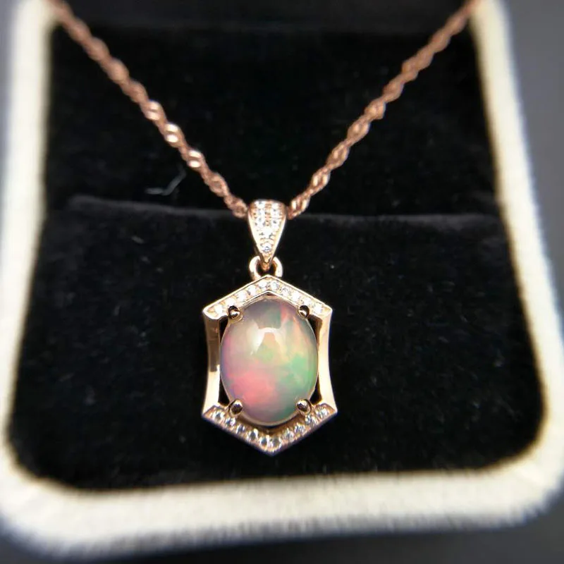 TBJ ,Natural ethopian opal oval cut 8*10 pendants with chain in 925 sterling silver gemstone necklace with gift box