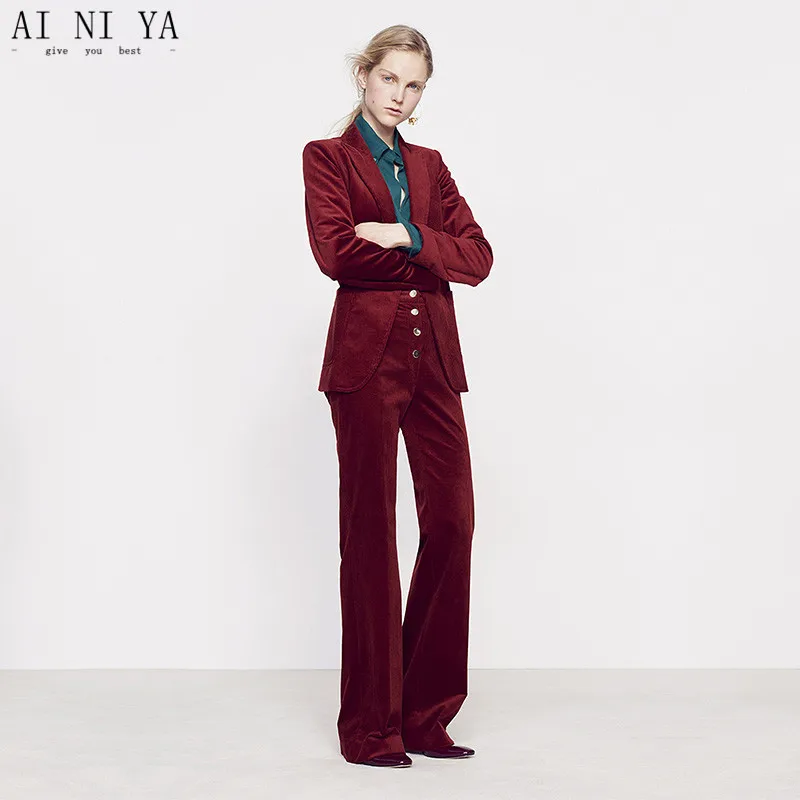 3-6 119 Wine Red Women Casual Office Business Suits Velvet Formal Work Wear 2 Piece Sets Office Uniform Styles Elegant Pant Suits Custom