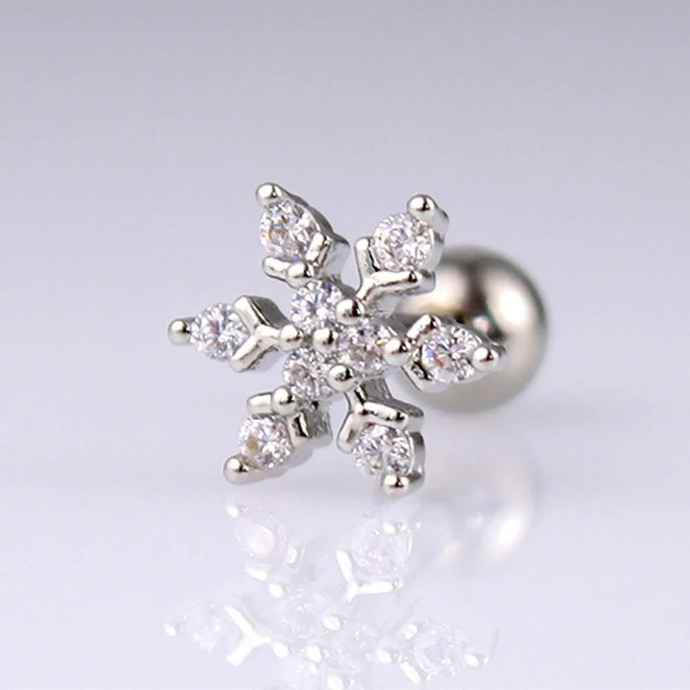 1pcs Shining Crystal Snowflake Charm Cute Studs Earring Cartilage Stud