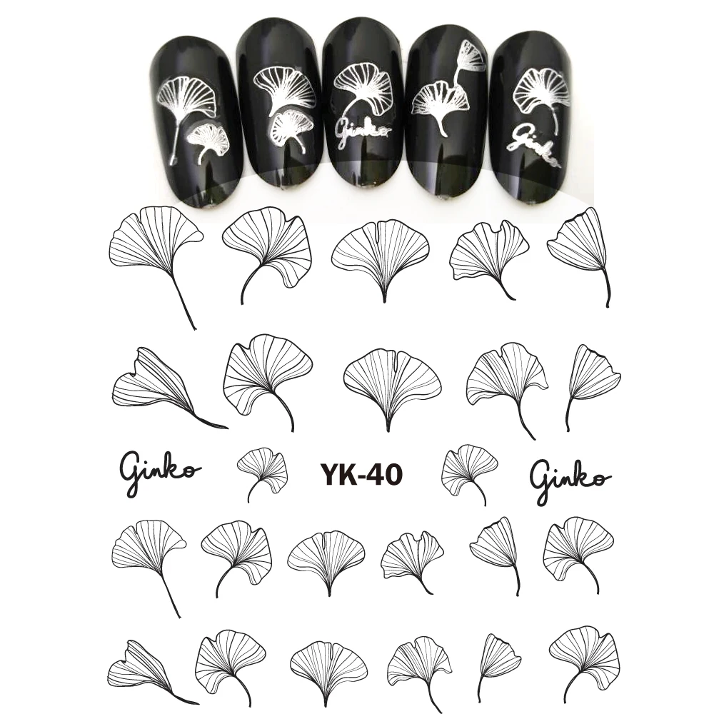 UPRETTEGO Золотые/серебряные Водные Наклейки металлические наклейки для ногтей цветок Гинко прозрачные лепестки лист Орхидея Лотос Нарцисс YK37-42