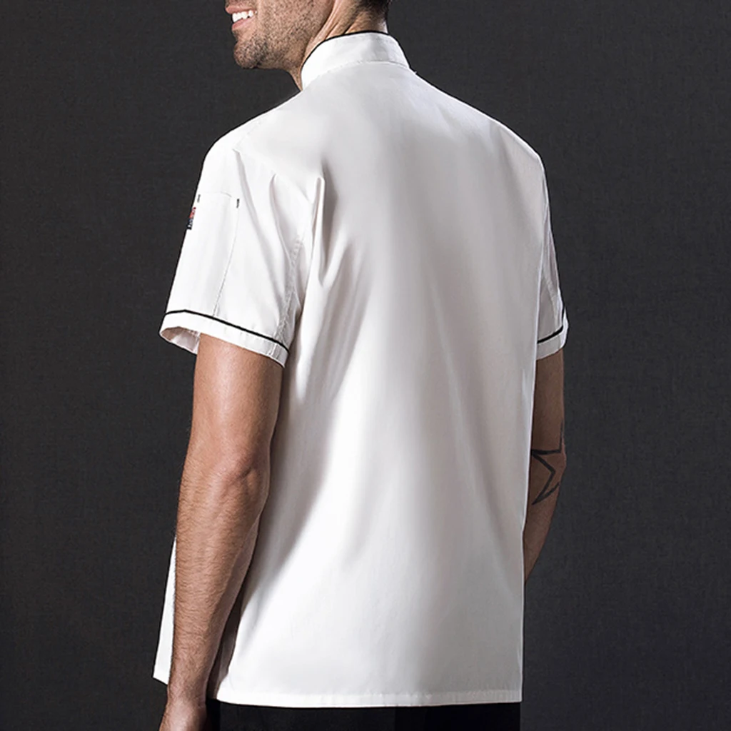 Women Men Durable Chef Jacket Coat Hotel Kitchen Summer Thin Waiter Uniform Short Sleeve Chefwear M-2XL