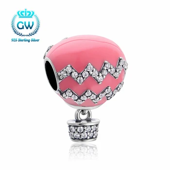 

Pink Hot Air Balloon with the Clear Stone 925 Sterling Silver Fit the 4.5mm Bracelet For the Party Lady&Hot girls Jewelry Making