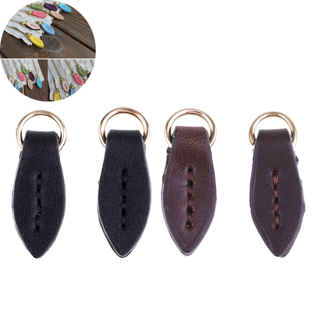 

4pcs Leaf Leather Zip Pull Puller Zipper Repair Replacement DIY Sewing Craft